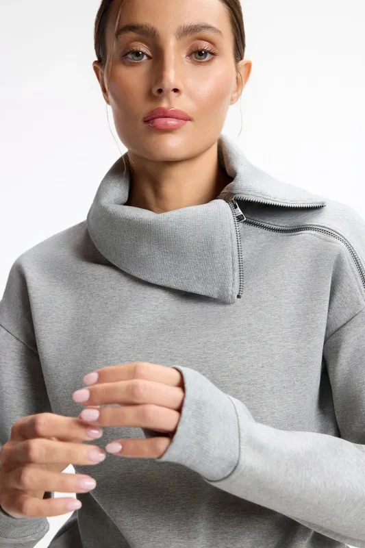 Ultrasoft Fleece Asymmetrical Half Zip - Htr Concrete made by MPG