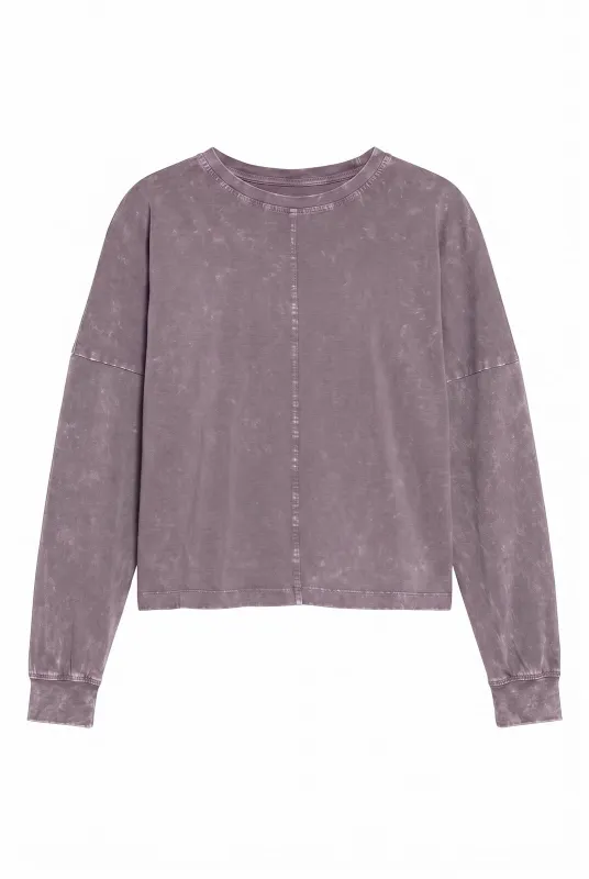 Calm Oversized Boxy Long Sleeve Top - Distressed Violet Smoke made by MPG