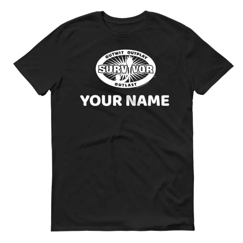 Survivor Outwit, Outplay, Outlast Logo Personalized Black Adult Short Sleeve T-Shirt sold by MTV