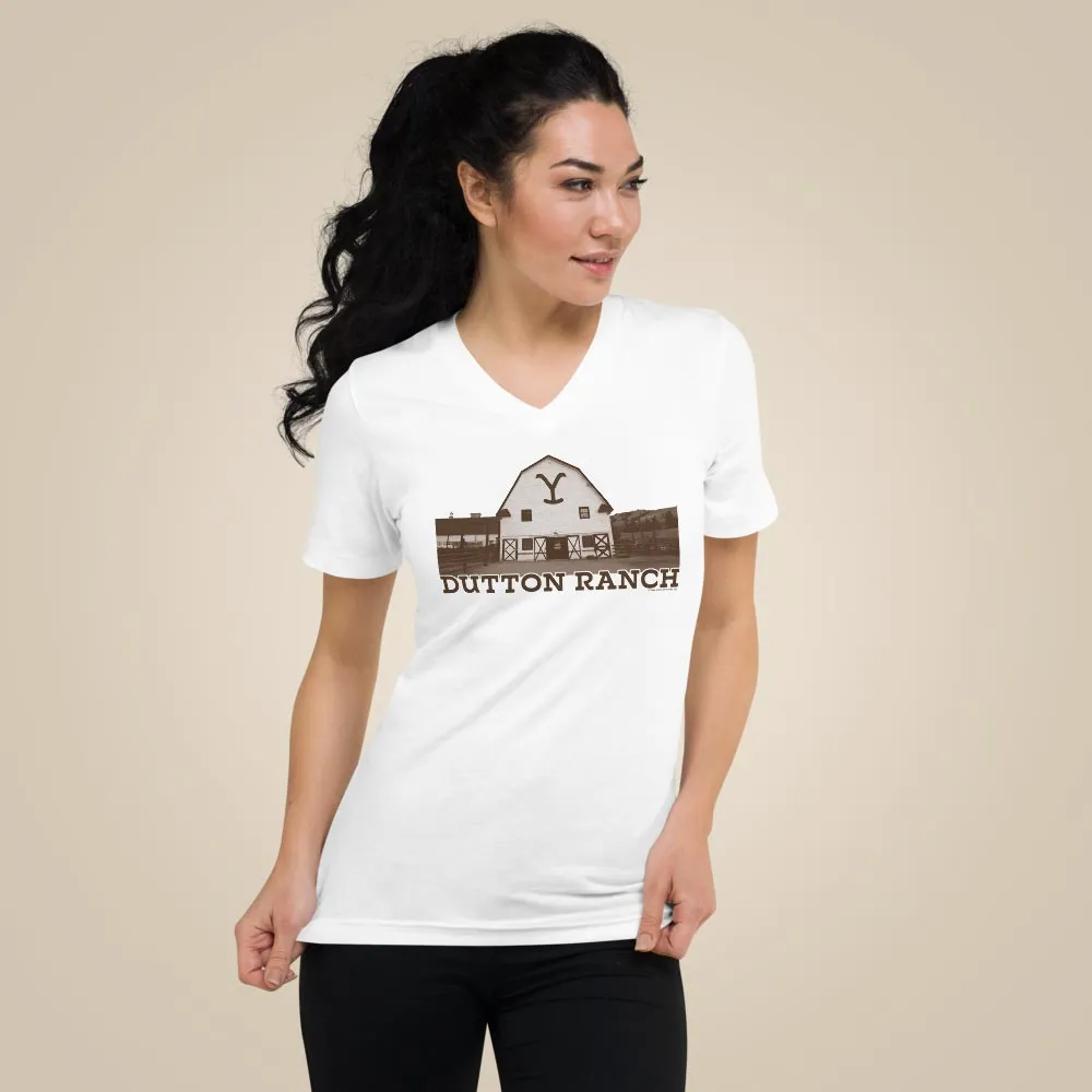 Yellowstone Dutton Ranch Barn Adult V-Neck T-Shirt sold by MTV product image thumbnail 4