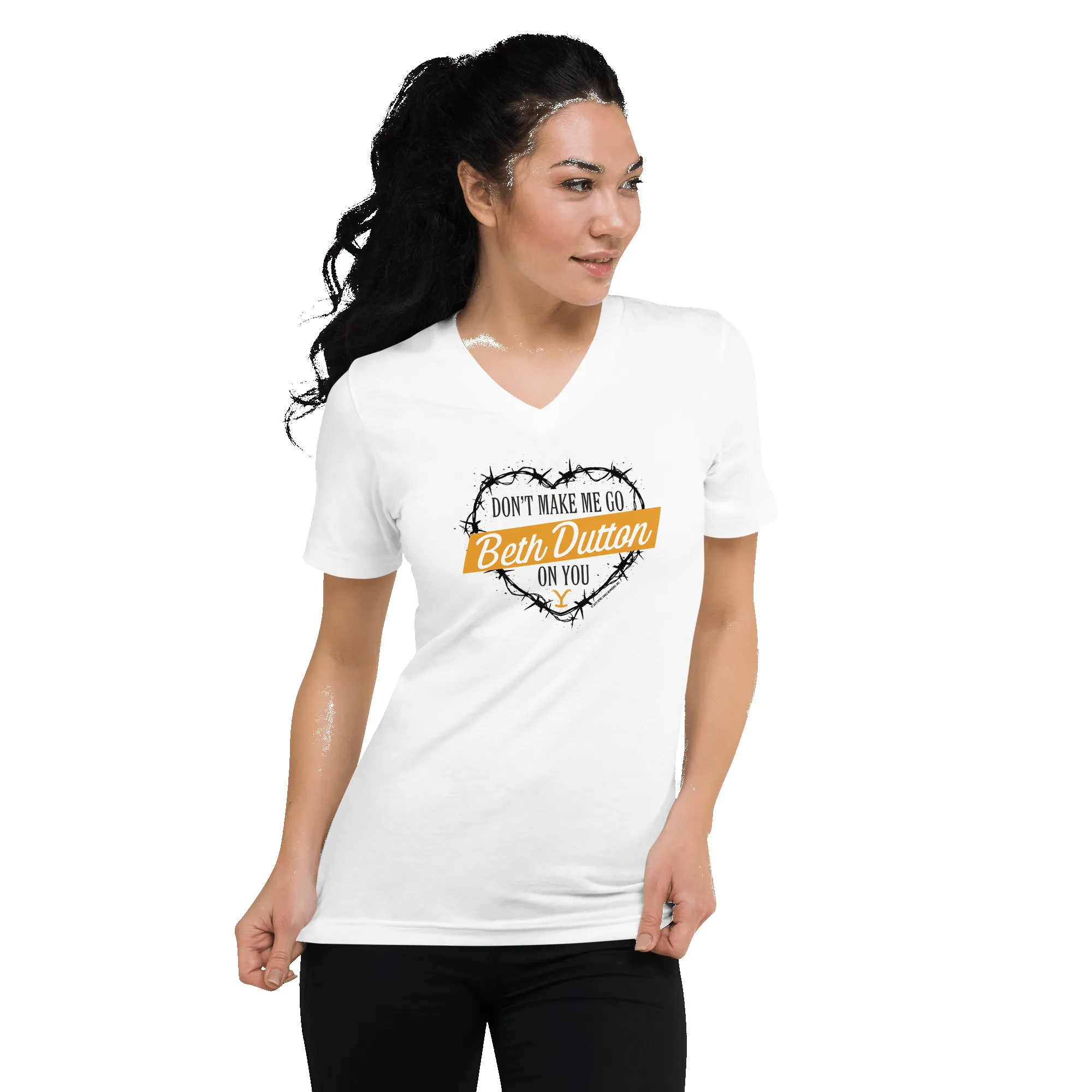 Yellowstone Don't Make Me Go Beth Dutton On You Heart V-Neck Short Sleeve T-Shirt sold by MTV product image thumbnail 4