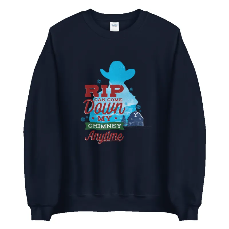 Yellowstone Rip Can Come Down My Chimney Any Time Silhouette Fleece Crewneck Sweatshirt sold by MTV