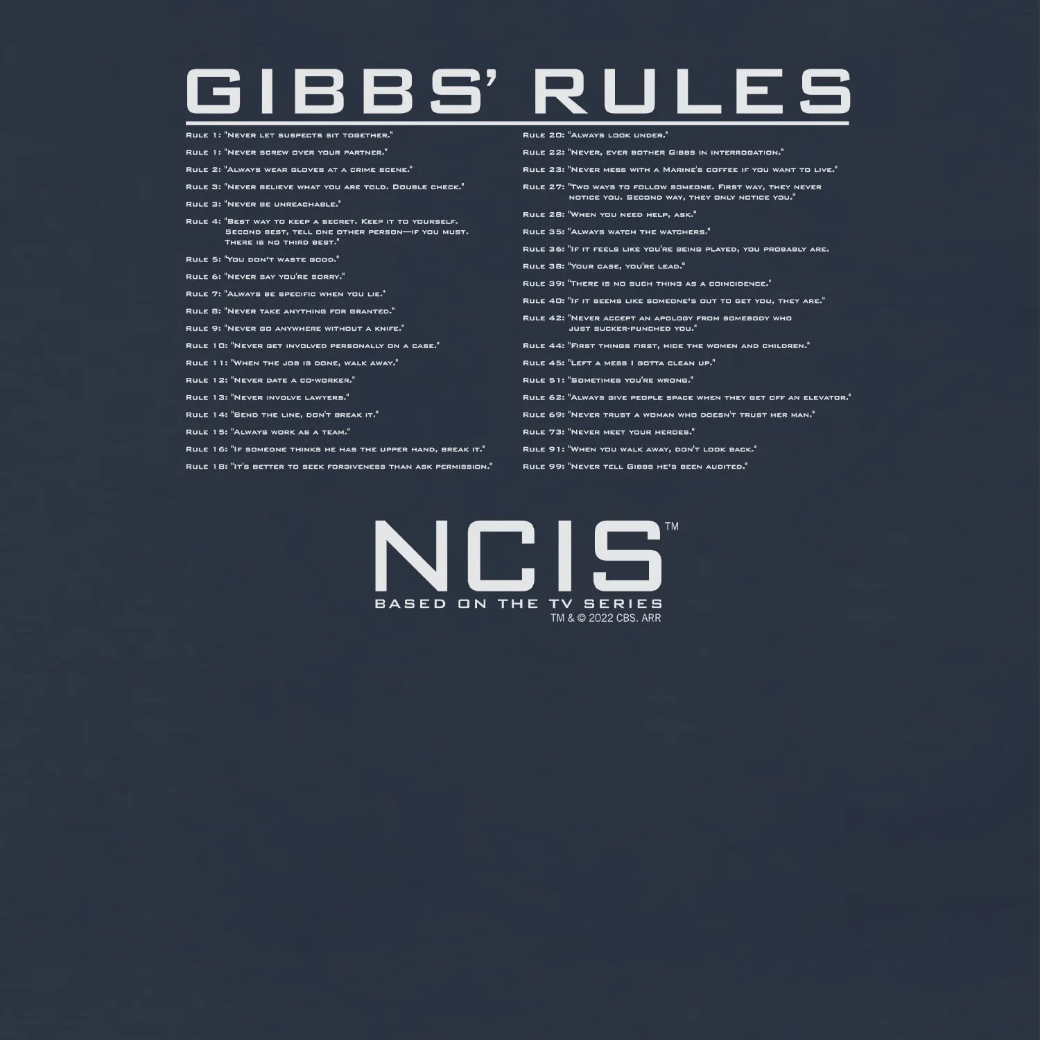 NCIS Gibbs Rules Adult Short Sleeve T-Shirt sold by MTV product image thumbnail 2