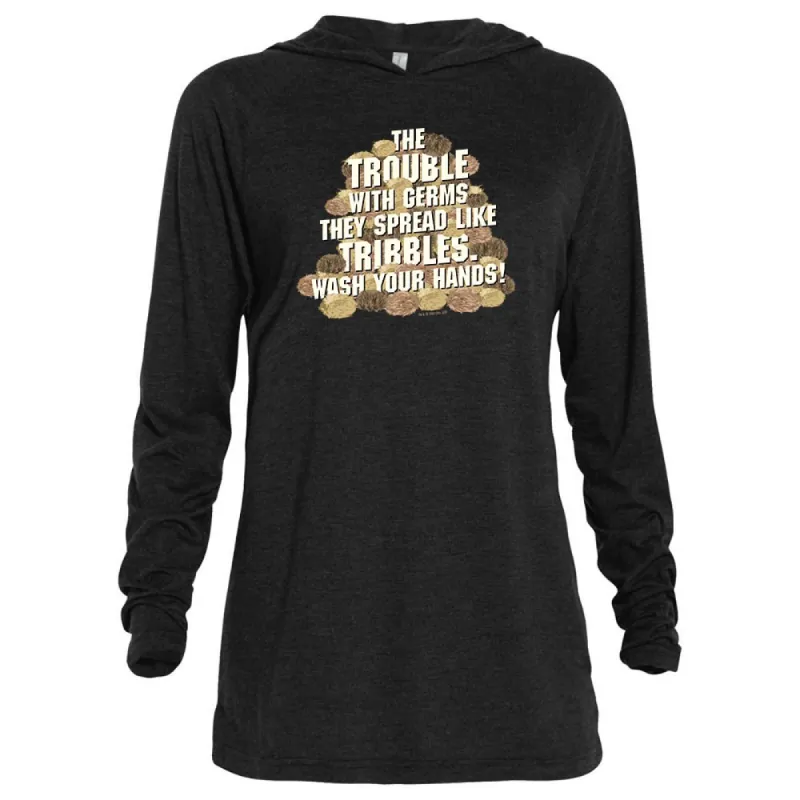 Star Trek: The Original Series Wash Your Hands Tribbles Stack Adult Tri-Blend Raglan Hoodie sold by MTV