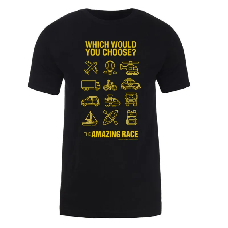 The Amazing Race Yellow Choose Your Adventure Adult Short Sleeve T-Shirt sold by MTV