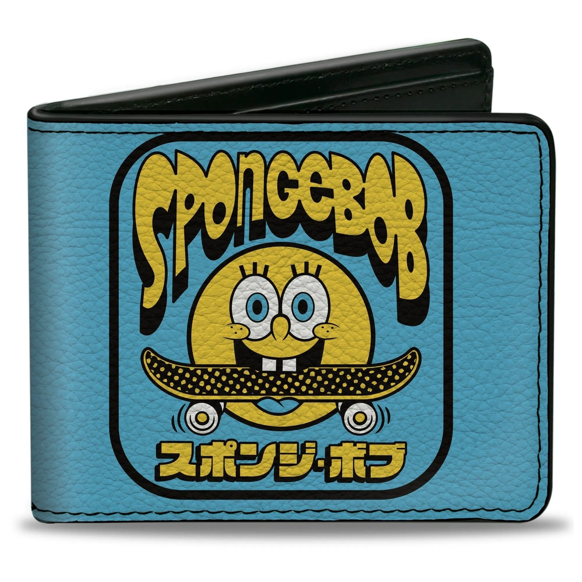SpongeBob SquarePants Bi-Fold Wallet Skateboard Smile Face Japanese Text Blue Black Yellow sold by MTV