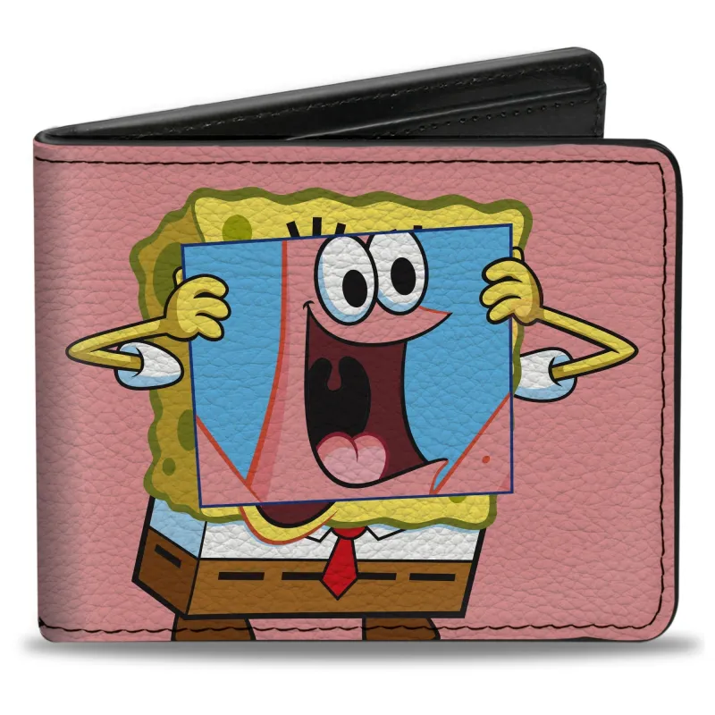 SpongeBob SquarePants Bi-Fold Wallet Patrick Star Face Cover Up Pose Pink Vegan Leather made by Buckle-Down