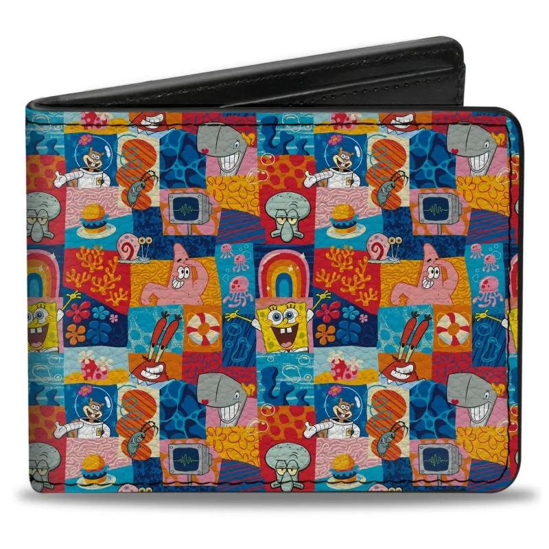 SpongeBob SquarePants Bi-Fold Wallet Friends Icons Blocks Multi Color Vegan Leather made by Buckle-Down
