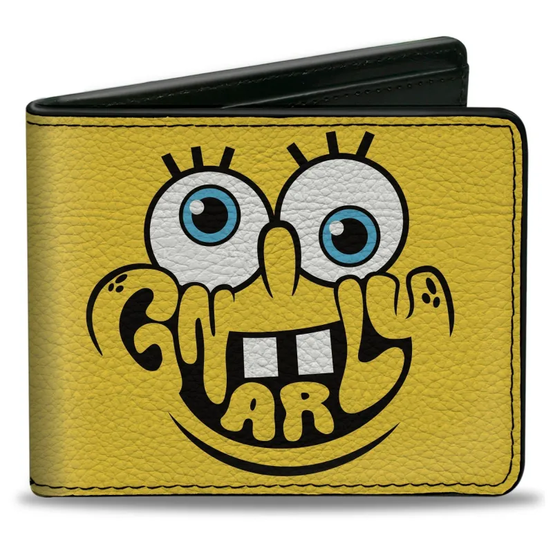 SpongeBob SquarePants Bi-Fold Wallet GNARLY Face and Japanese Text Vegan Leather Yellow/Black made by Buckle-Down