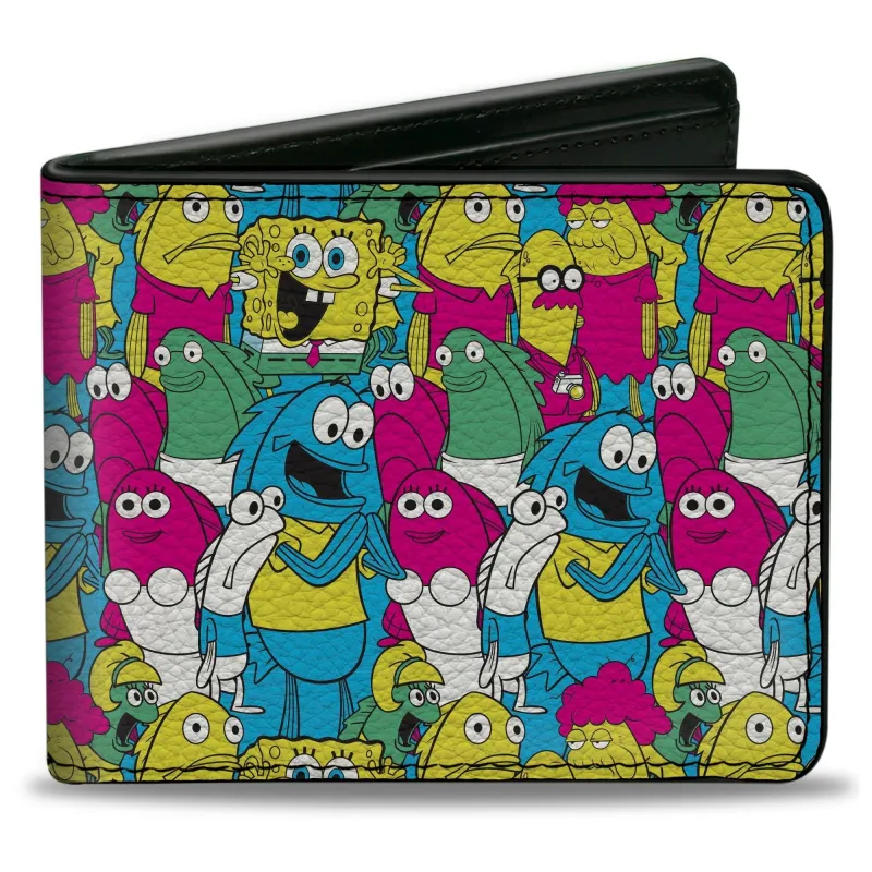SpongeBob SquarePants and Friends Bi-Fold Wallet Collage Vegan Leather Blue made by Buckle-Down