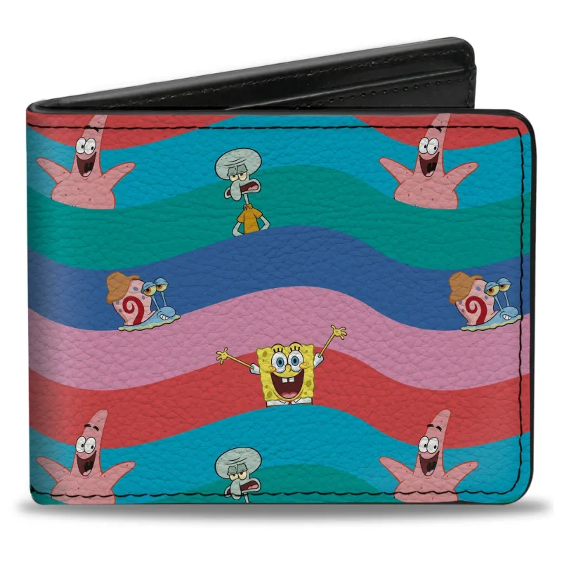 SpongeBob SquarePants Bi-Fold Wallet Friends Poses Wavy Stripe Blue Red made by Buckle-Down