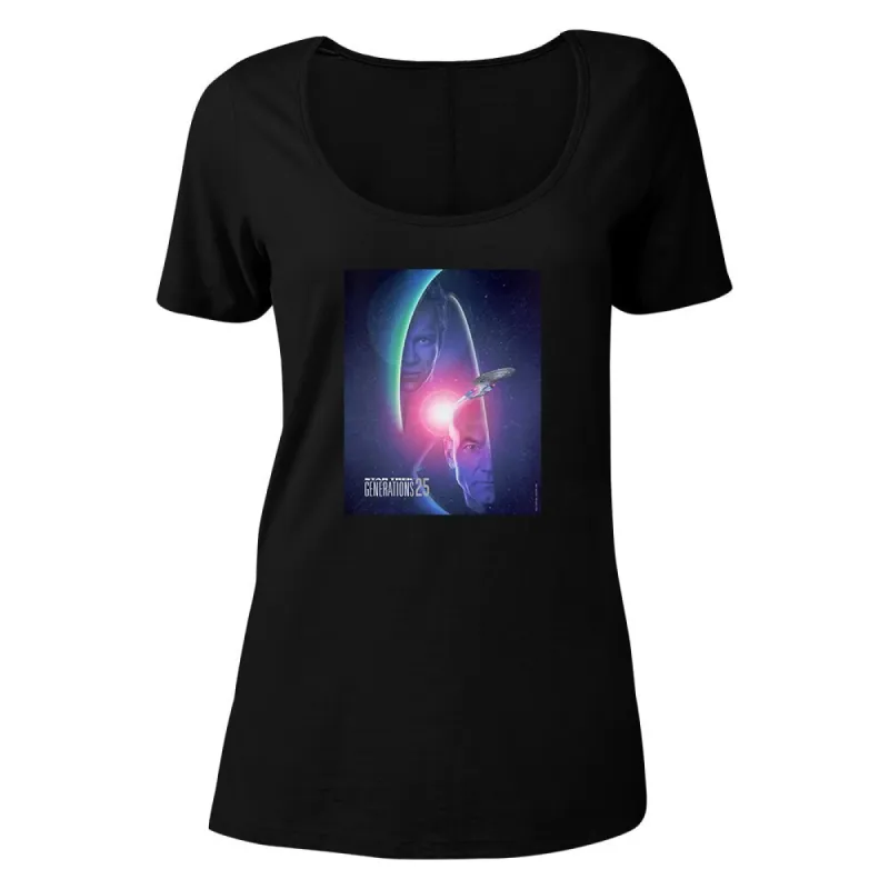 Star Trek: Generations Kirk & Picard 25 Logo Women's Relaxed Scoop Neck T-Shirt sold by MTV