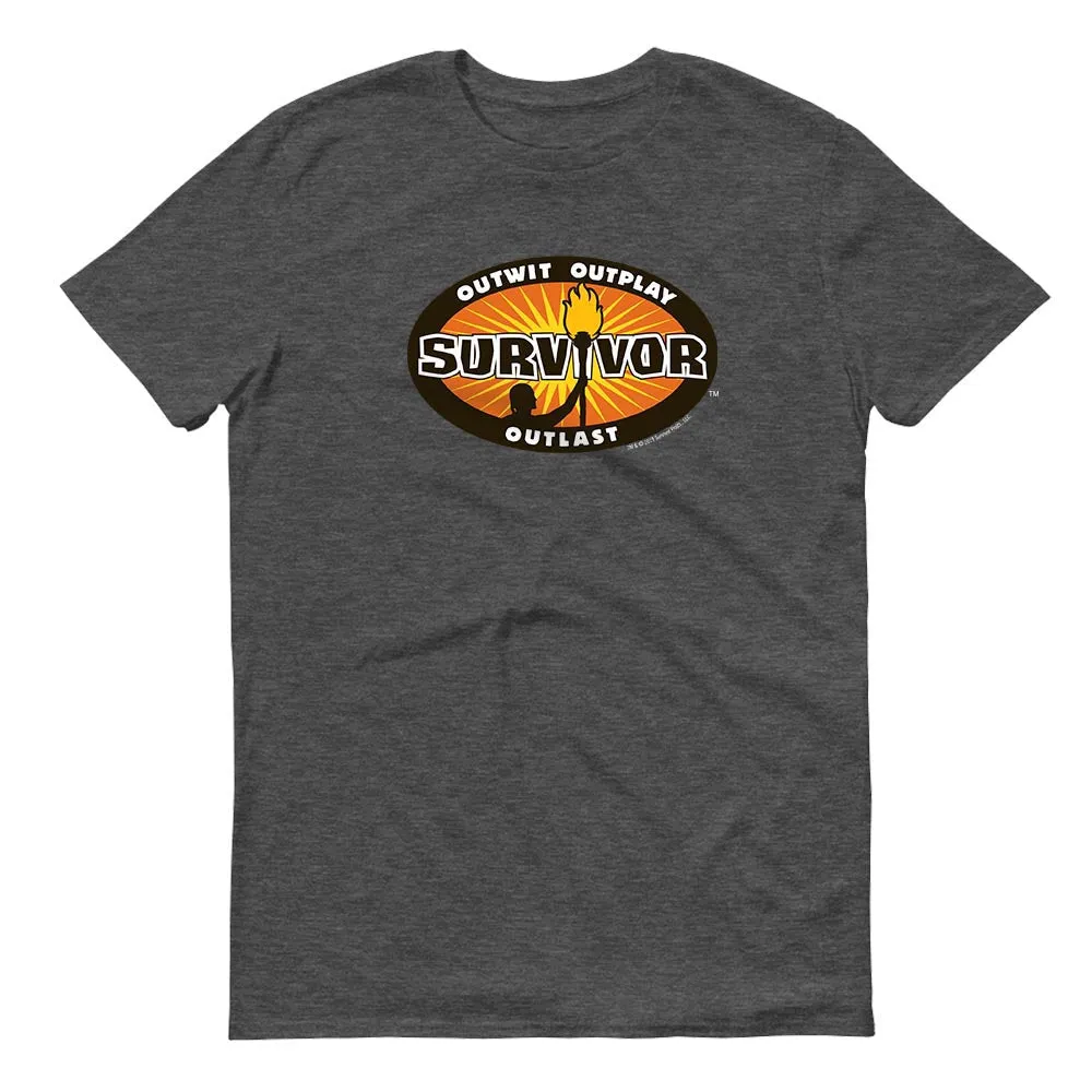 Survivor Outwit, Outplay, Outlast Logo Grey Adult Short Sleeve T-Shirt sold by MTV