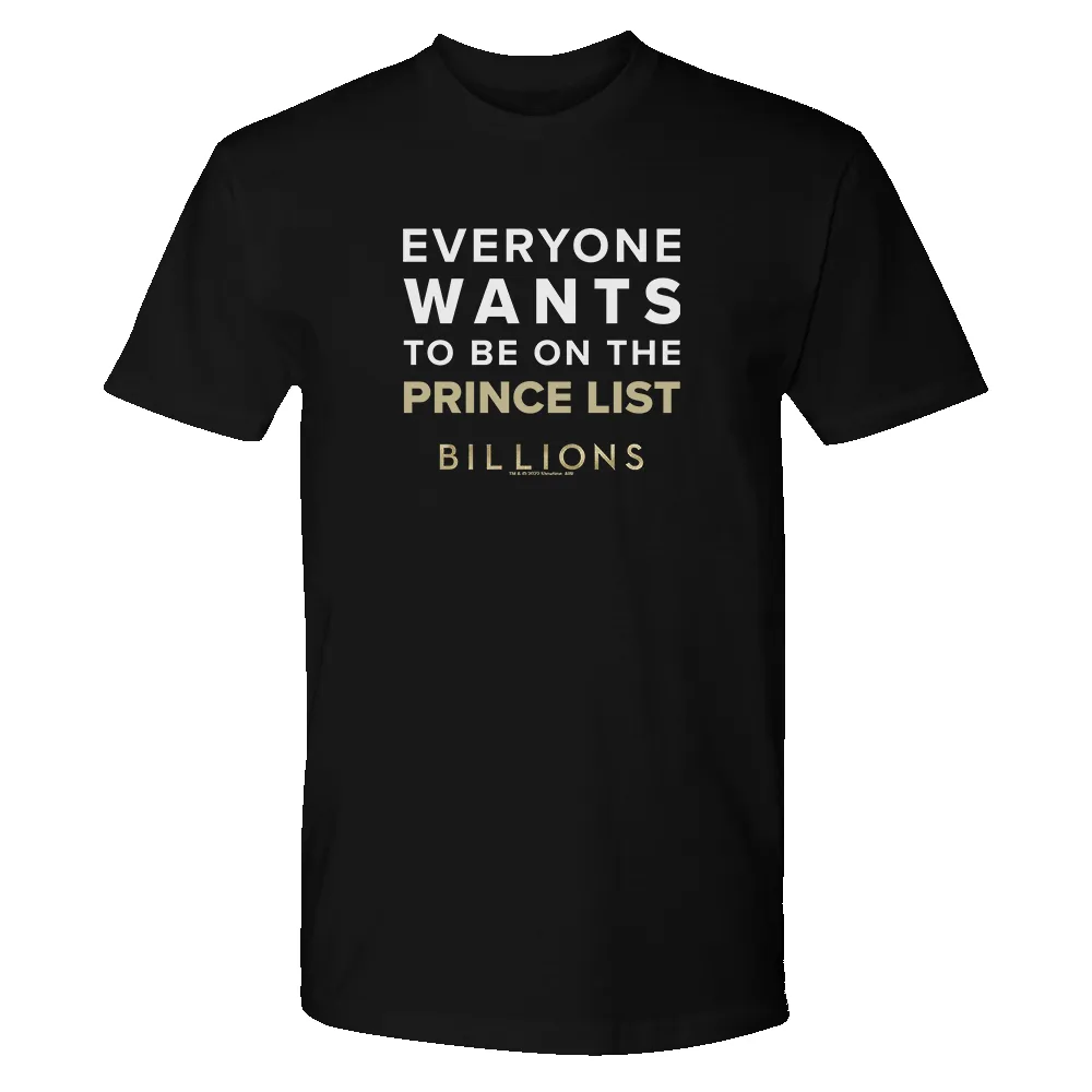 Billions Prince List Adult Short Sleeve T-Shirt sold by MTV