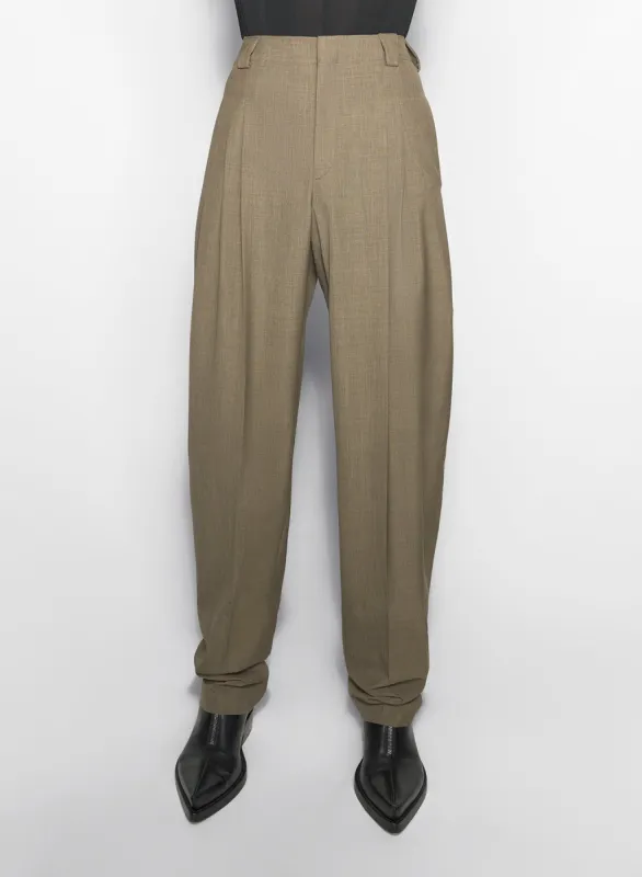 khaki pleated wide-leg trousers sold by Mugler