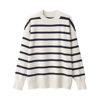 Women's Washable Milano Rib Striped Crew Neck Sweater sold by Muji