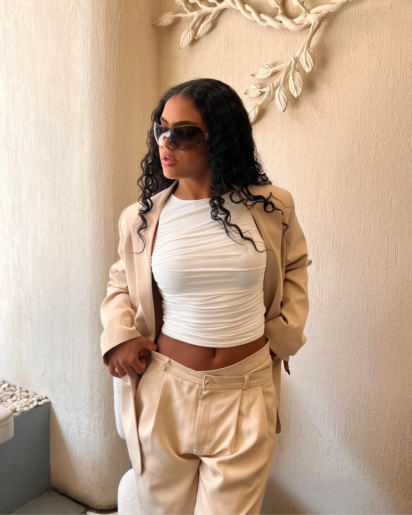 Criss Cross Suit Pants - Beige sold by Myne product image thumbnail 3