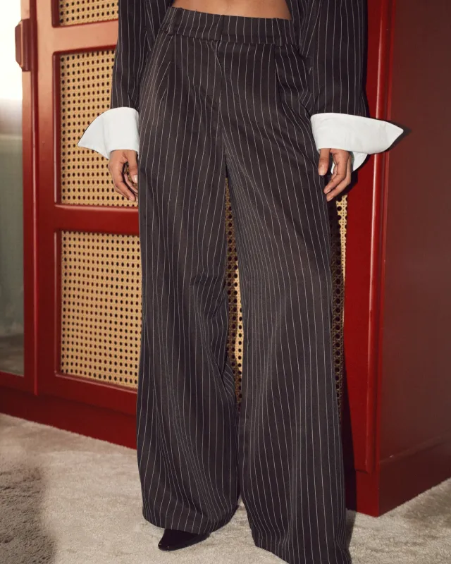 Pinstripe Pleated Pants - Brown sold by Myne