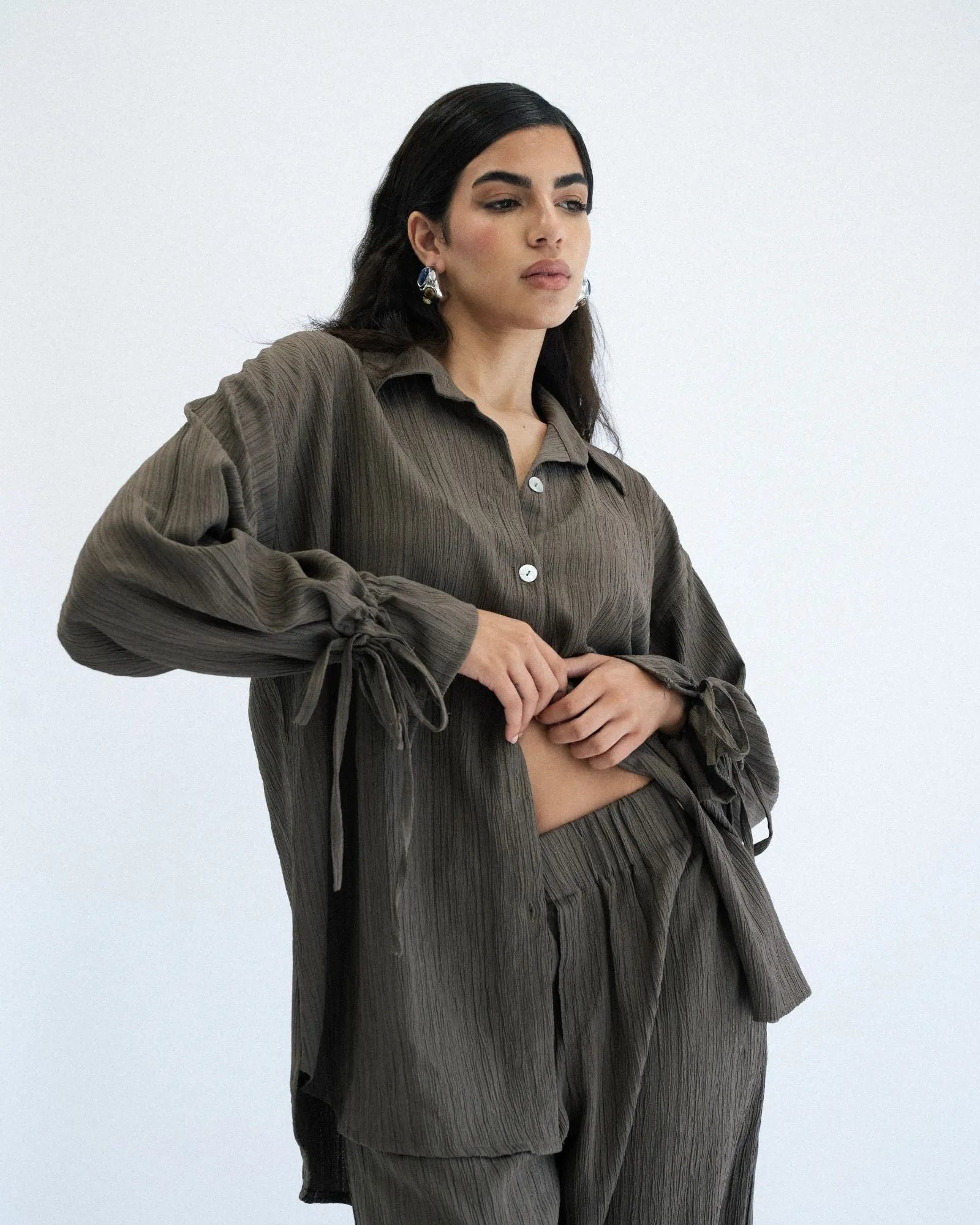 Crushed Oversized Shirt - Brown sold by Myne