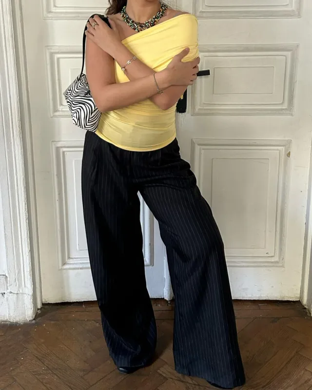 Pinstripe Suit Pants - Black sold by Myne