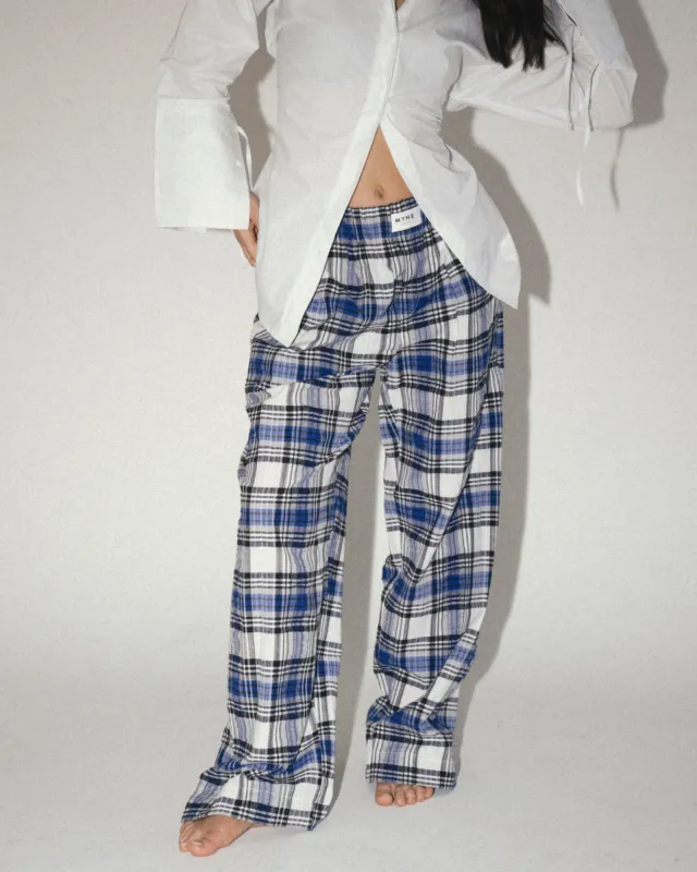 Checkered Boxer Pants - Blue x White sold by Myne