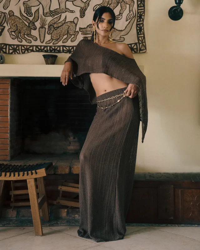 Crochet Maxi Skirt - Brown sold by Myne