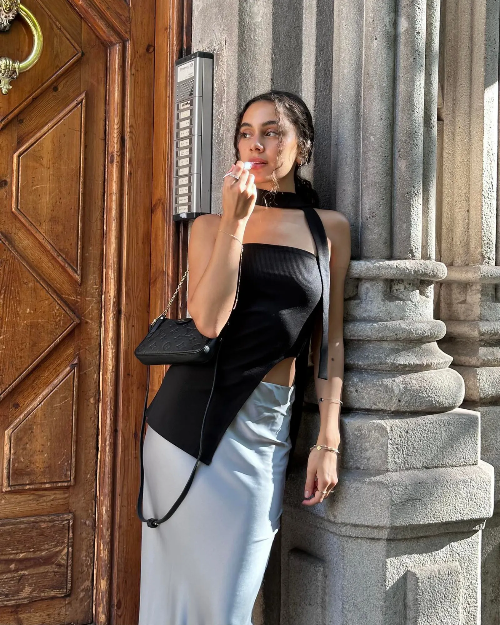 Side Slit Top with Neck Tie - Black sold by Myne product image thumbnail 2