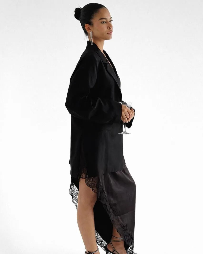 Noir Asymmetrical Lace Satin Skirt sold by Myne product image thumbnail 2