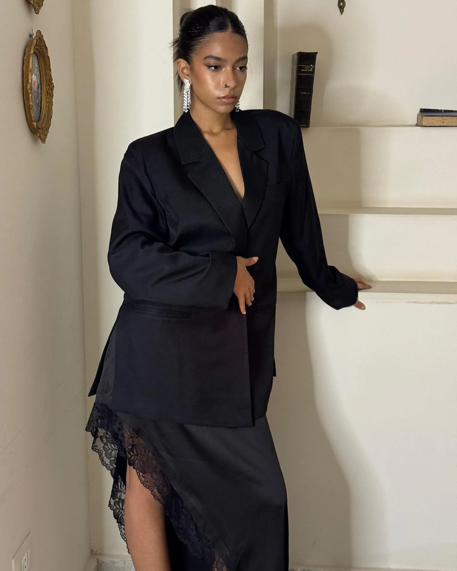 Noir Asymmetrical Lace Satin Skirt sold by Myne product image thumbnail 4