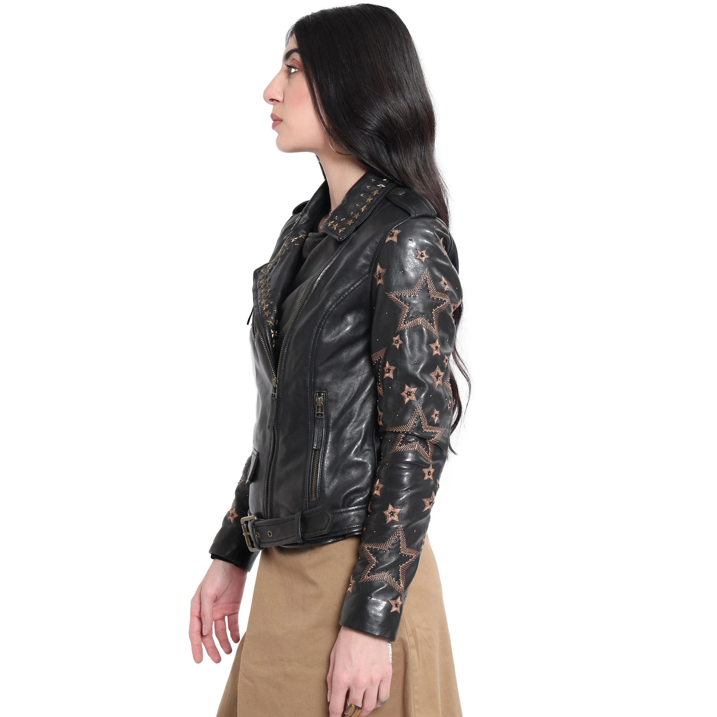 Brown Star LEATHER Jacket sold by Myra Bag product image thumbnail 5