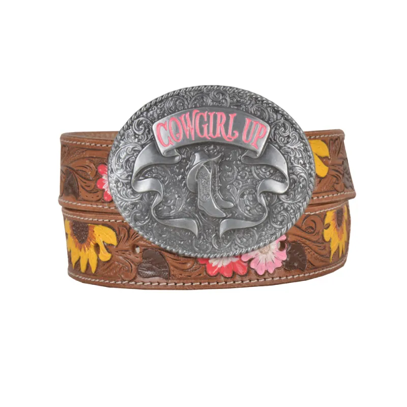 Bouquet Hand-Tooled Leather Women's Belt sold by Myra Bag