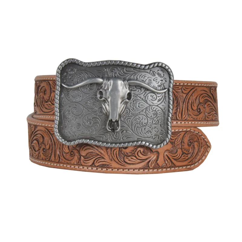 Structured Hand-Tooled Leather Women's Belt sold by Myra Bag
