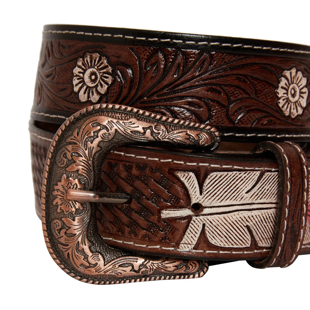 Pink feather Hand-Tooled Leather Women's Belt sold by Myra Bag product image thumbnail 3