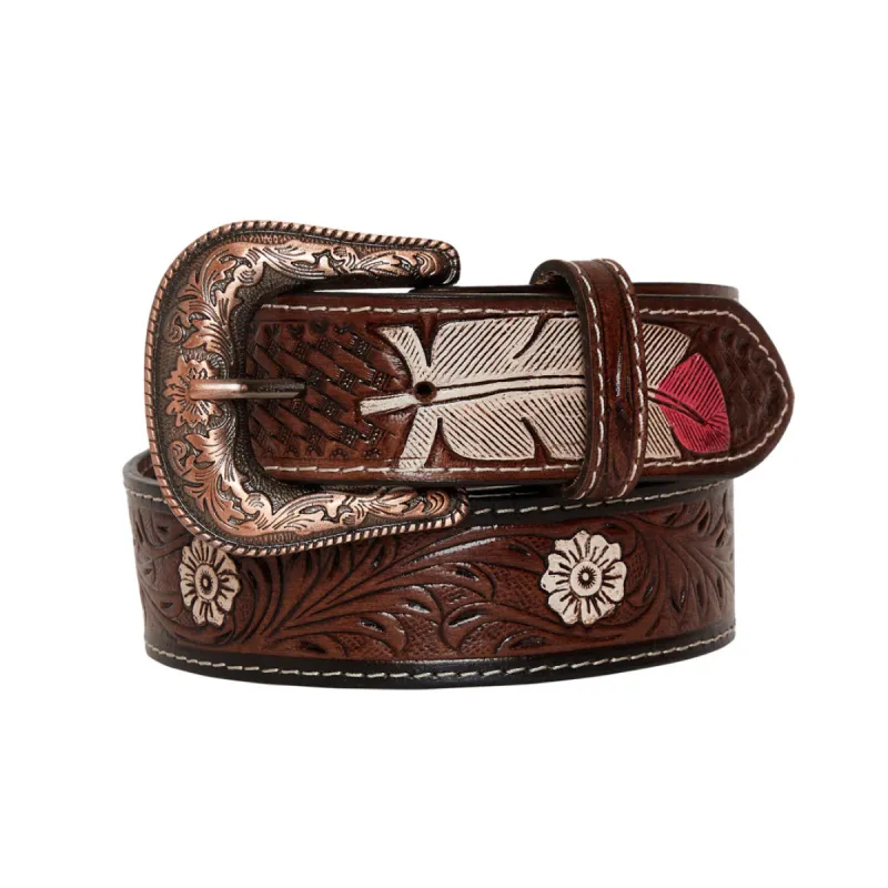 Pink feather  Hand-Tooled  Leather Women's Belt sold by Myra Bag