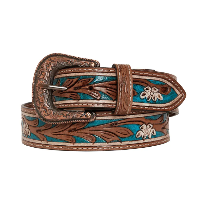 Cobalt Sea Hand-Tooled  Leather Belt sold by Myra Bag