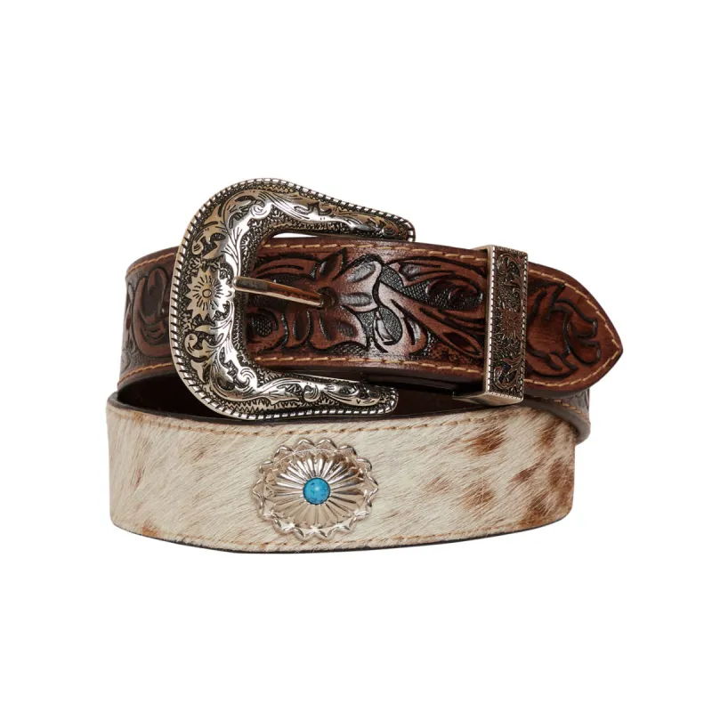 Mirky brown  Hand-Tooled  Leather Belt sold by Myra Bag