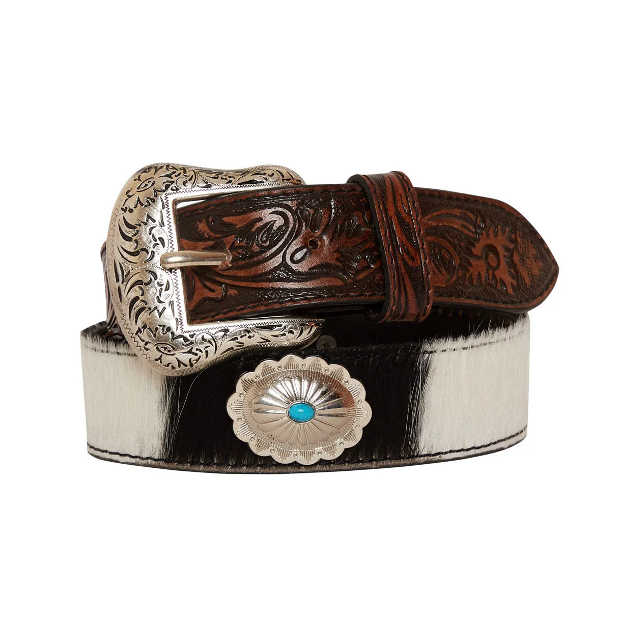 Distinguished Turquoise Hand-Tooled Leather Belt sold by Myra Bag