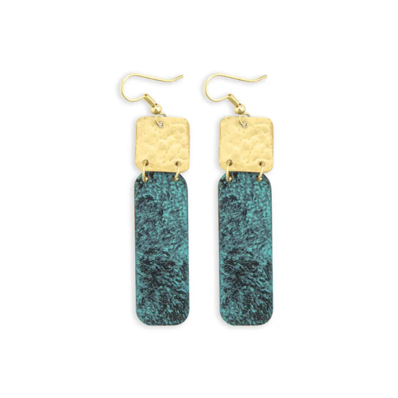 Deanna Dangle Earrings in Gold & Malachite Tones made by Myra Bag
