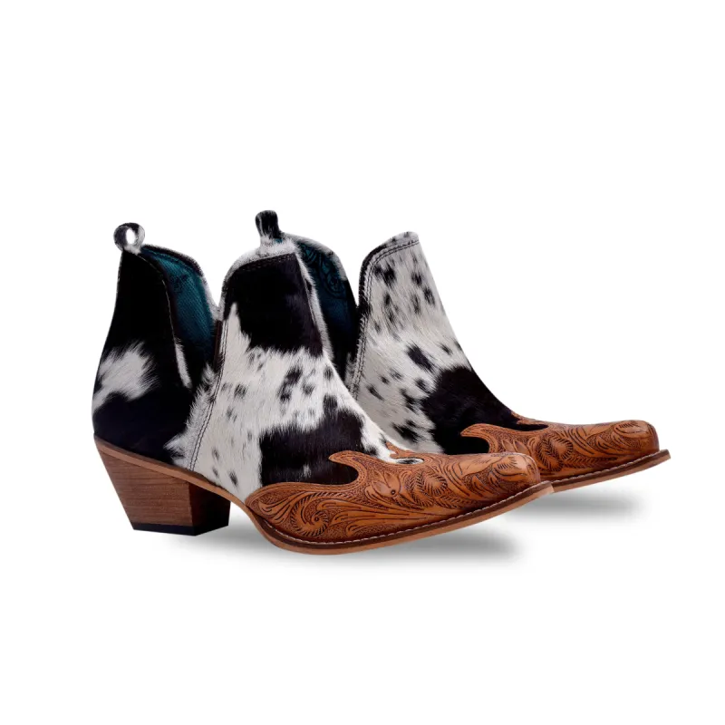 Frisco Blossom Hair-on Hide & Hand-tooled Boots sold by Myra Bag