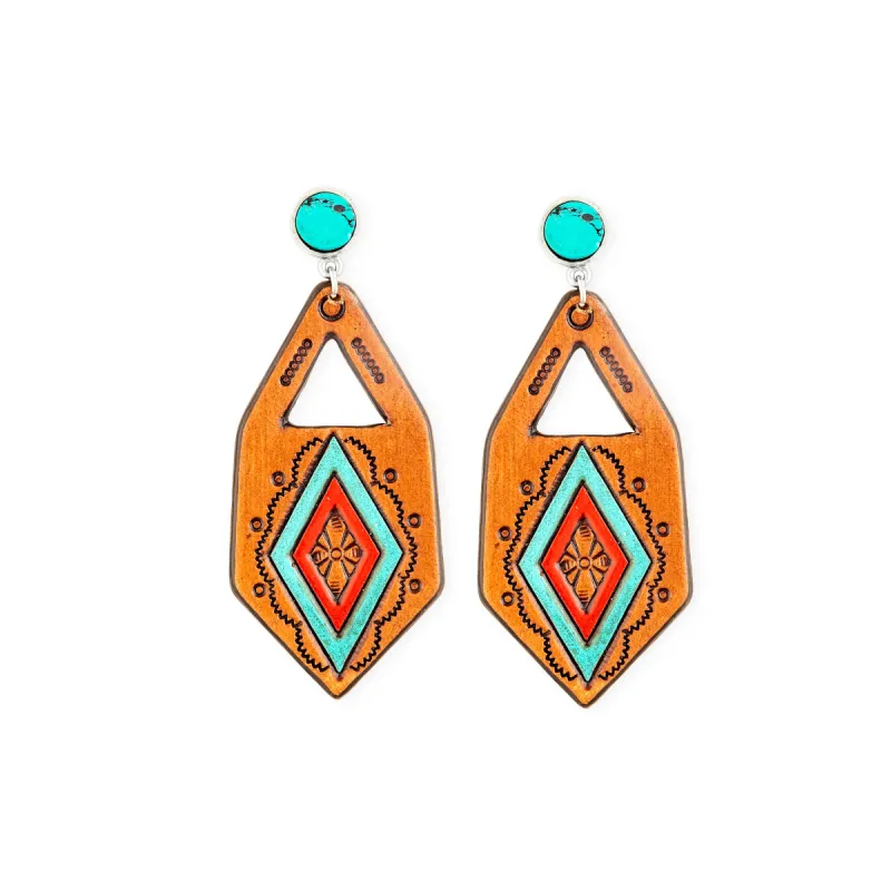 Pamarina Falls Hand-Tooled Leather Earrings sold by Myra Bag
