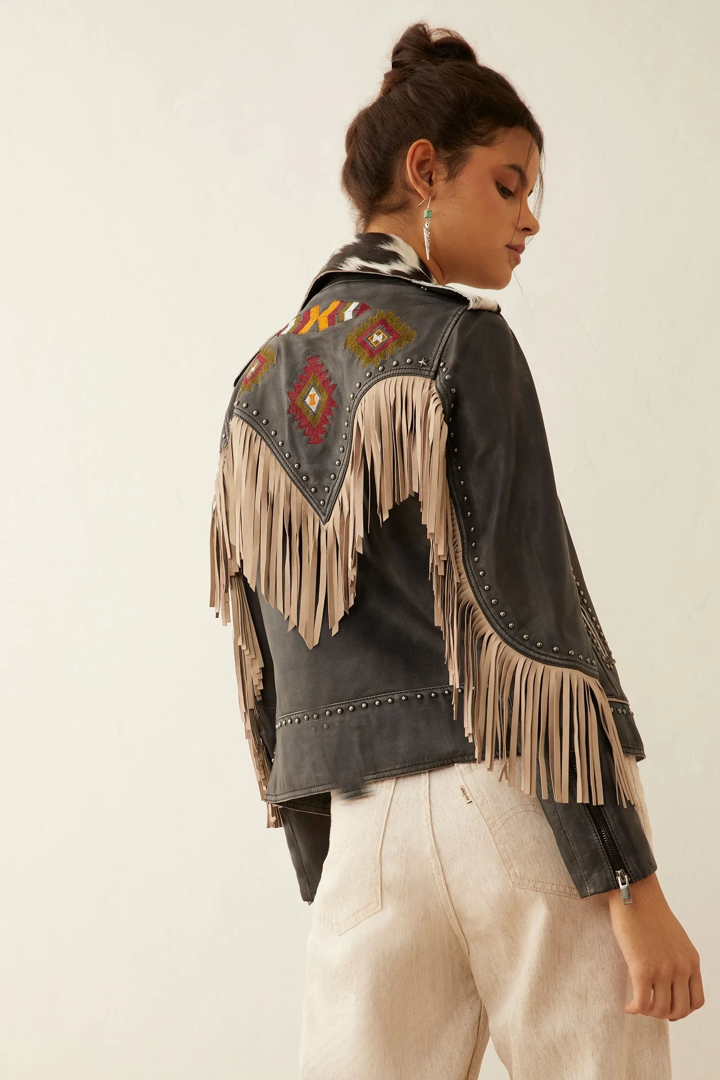 Phoenix Fringed Leather Jacket In Ebony sold by Myra Bag product image thumbnail 4
