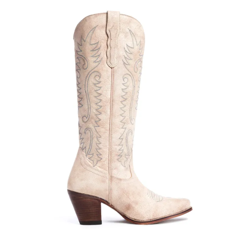 Syllvia Prairie Leather Boots in Ivory sold by Myra Bag