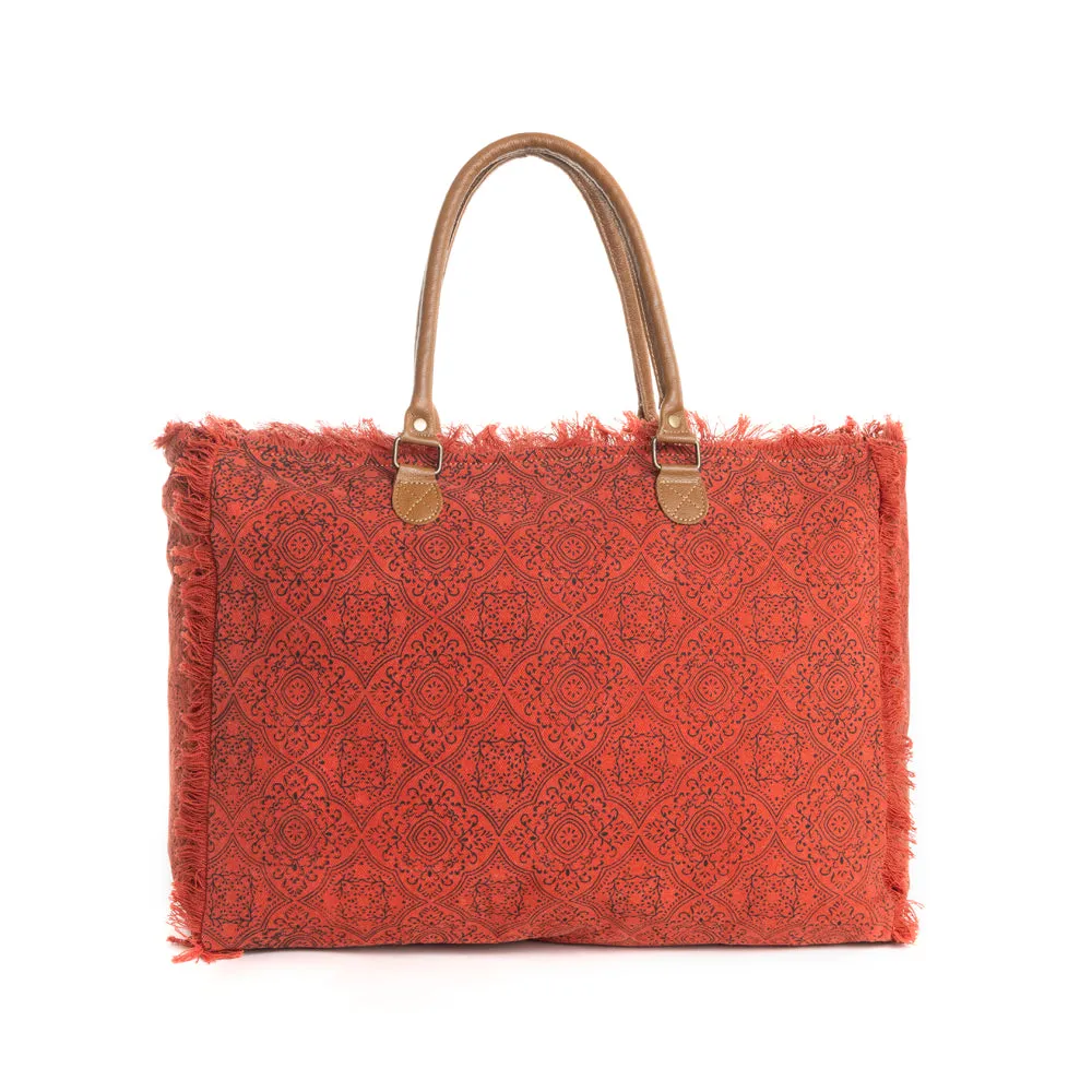 Triple Fork Ranch Weekender Bag in Scarlet sold by Myra Bag