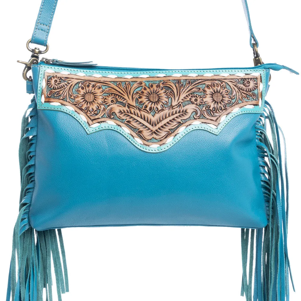 Chaparral Ridge Hand-Tooled Bag In River Blue sold by Myra Bag