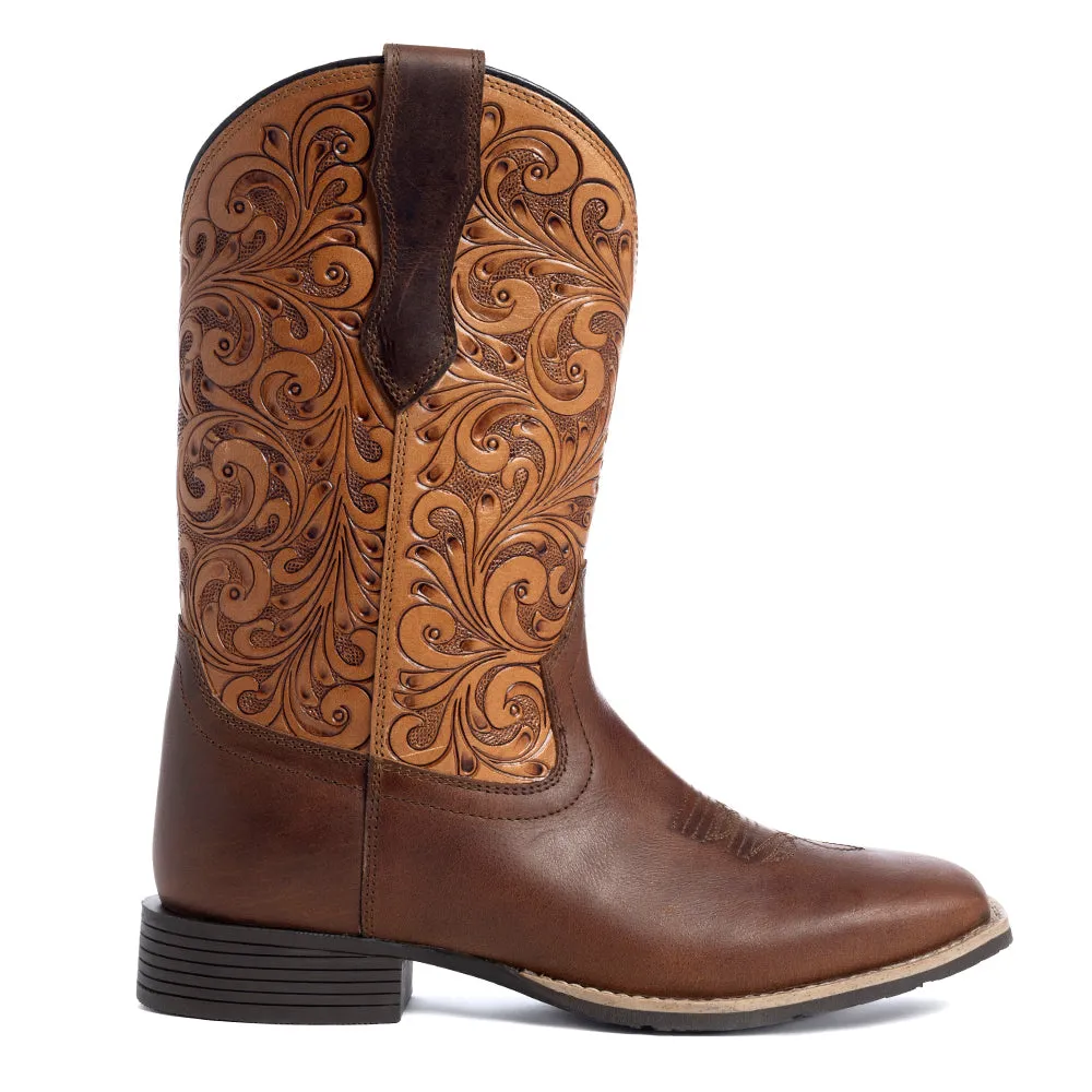 Camilita Hand-tooled Boots in Brown sold by Myra Bag