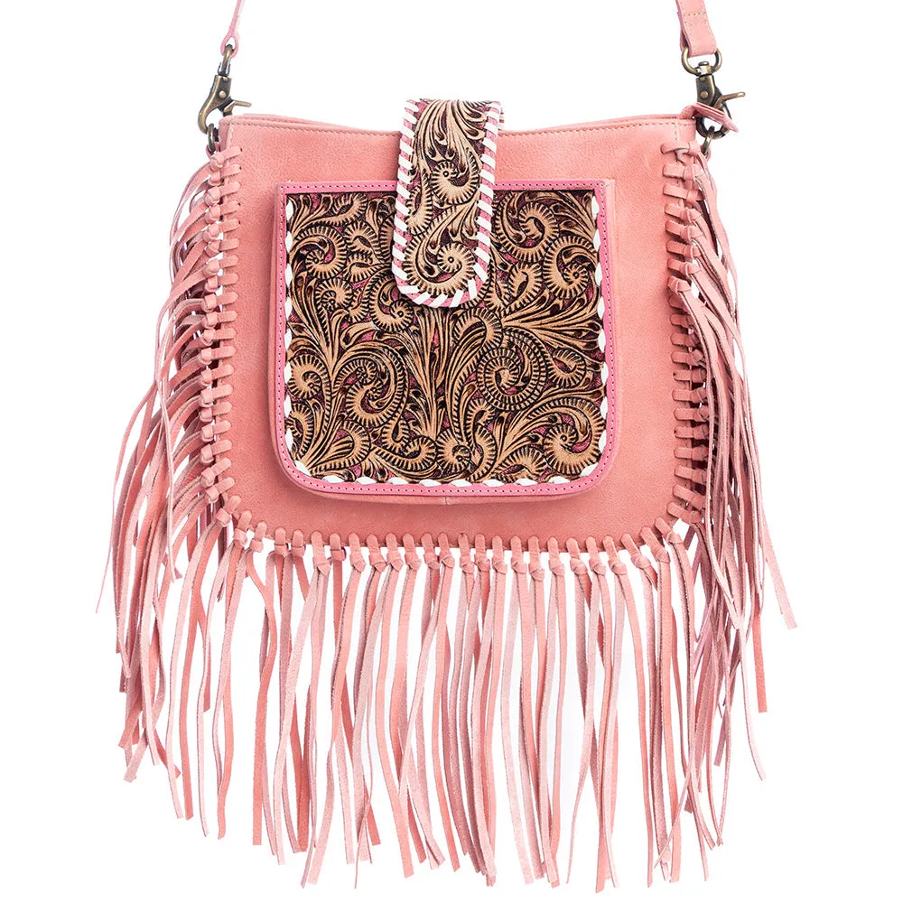 Oro Valley Hand-Tooled Bag in Pink sold by Myra Bag