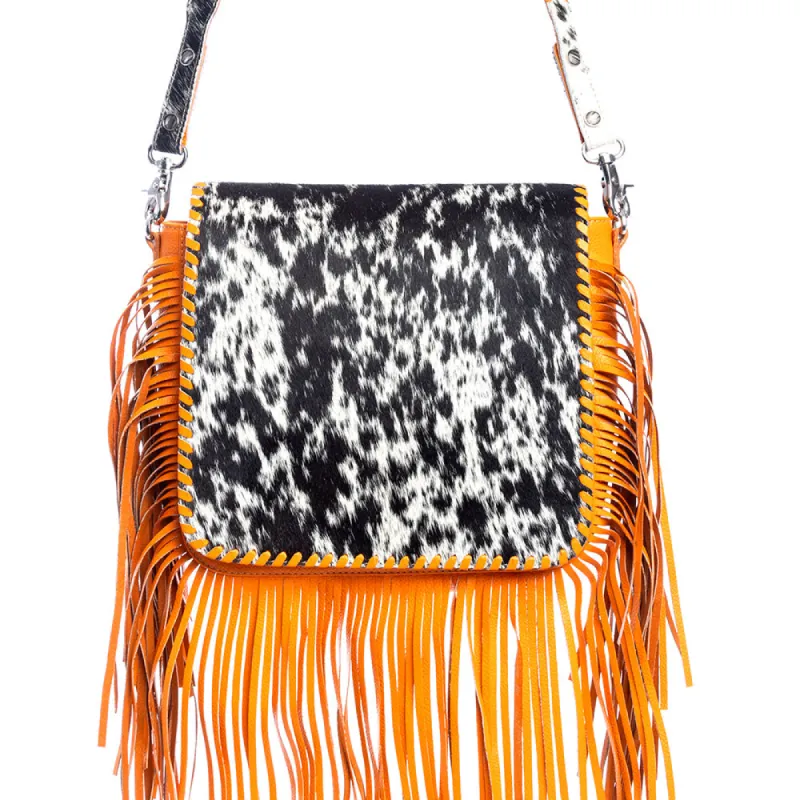 Oro Valley Leather & Hairon Bag in Blazing Orange sold by Myra Bag