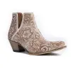 Western Moxie Hand-tooled Booties in White Chocolate sold by Myra Bag