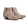 Western Moxie Hand-tooled Booties in White Chocolate sold by Myra Bag
