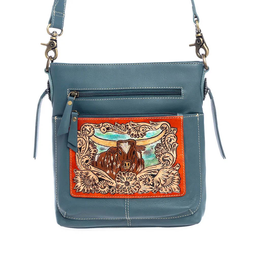 Stella Steer Hand-Tooled Bag sold by Myra Bag